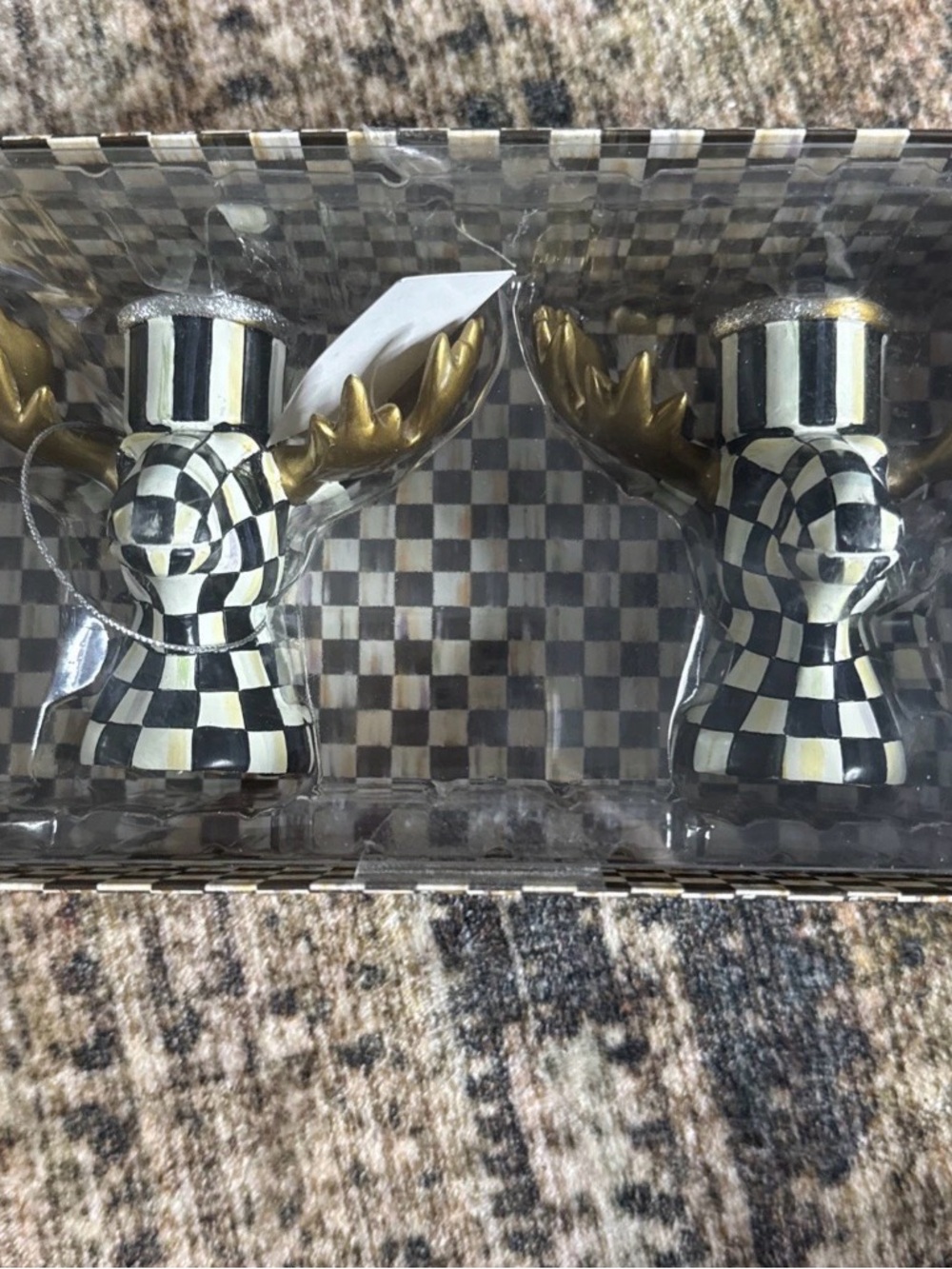 Mackenzie  Childs Moose Candle Holders - Black, White & Gold - Home